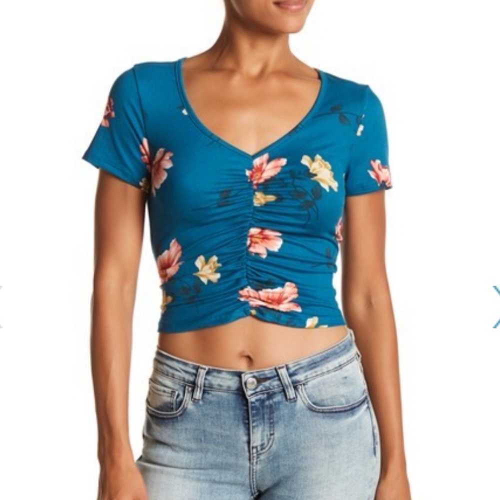 HIATUS Shirred Front Short Sleeve Print Tee